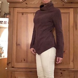 PrAna Mattea plum sweater/wool blend with a light zigzag stripe. Mock turtleneck